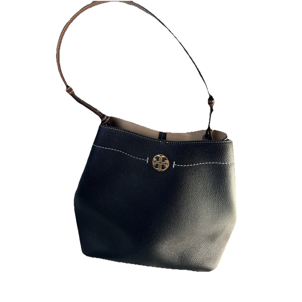 Tory Burch Felix Bucket Bag Leather Black Crossbody Purse 144028